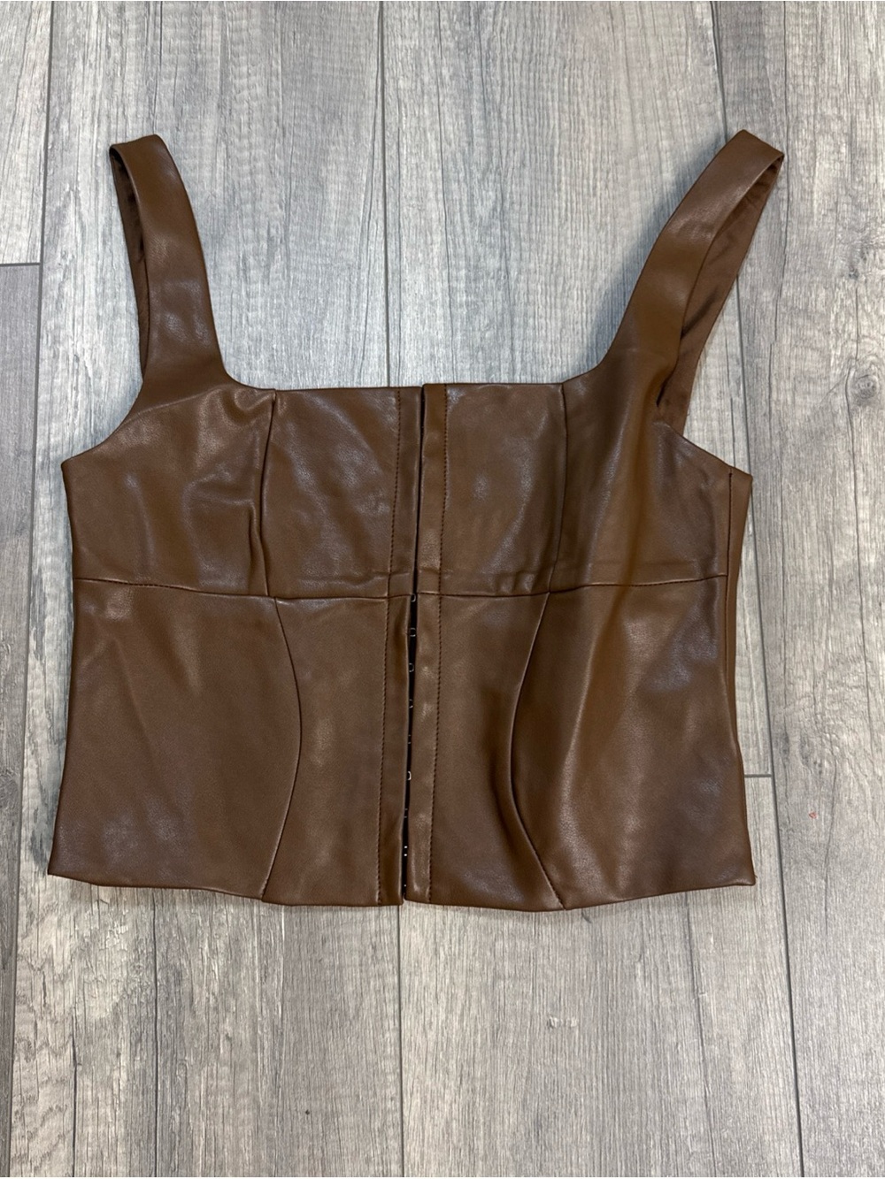 Edikted Brown Faux Leather Square Neck Tank Top